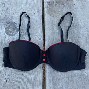 Calvin Klein shelf bra red trim button detail
